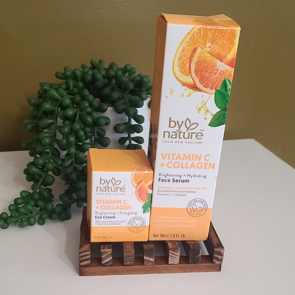 NEW By Nature Vitamin C + Collagen Face Serum and Eye Cream SET